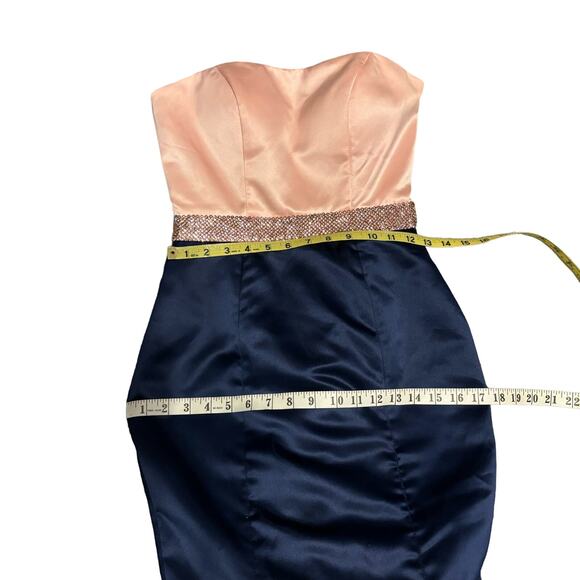 Sherri Hill Pink, Navy Empire Waist Strapless Mermaid Full Length Formal Gown 0 - Picture 5 of 16